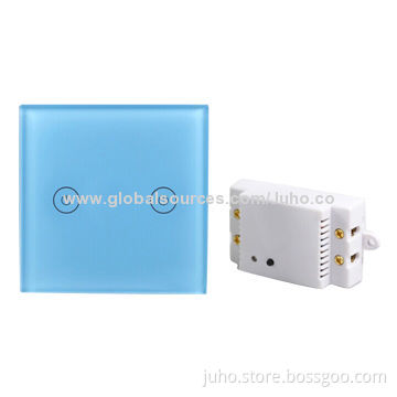 New 2 Gang Wall, Light Touch Switch, 100W Wireless Remote Control, Blue Glass with LED Touch Screen